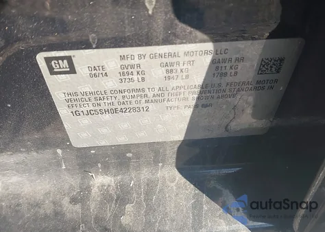 2014 Chevrolet Sonic Lt Auto from USA, damaged, VIN 1G1JC5SH0E4228312